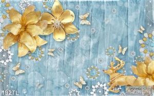 Tranh lụa 3D hoa vàng và tuần lộc