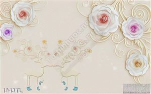 Tranh hươu nai và hoa hồng trang trí tường đẹp