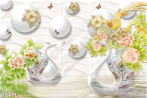 Tranh lụa 3D thiên nga và hoa mẫu đơn