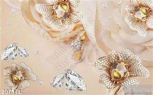Tranh lụa 3D hoa hồng và kim cương trang trí phòng khách