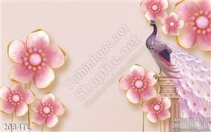 Tranh điêu khắc chim công và hoa đào