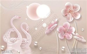 Tranh lụa 3D chim thiên nga và hoa đào