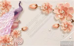 Tranh 3D chim công và hoa hồng trang trí phòng khách