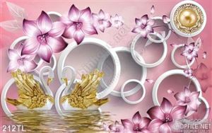 Tranh lụa 3D thiên nga và hoa