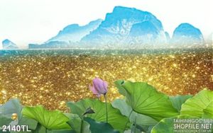 Tranh hoa Sen kim tiền đẹp độc đáo