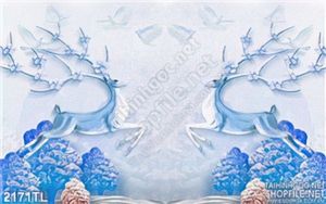 Tranh lụa 3D hươu nghệ thuật hiện đại