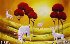 Tranh sơn dầu hươu nai trong rừng trang trí nội thất
