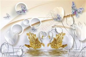 Tranh lụa 3D thiên nga và hoa tulip