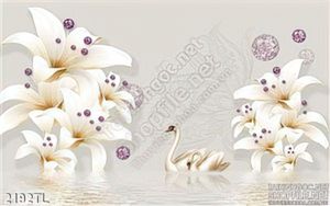 Tranh chim thiên nga và hoa trang trí phòng ngủ