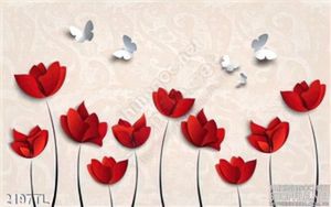 Tranh lụa 3D hoa tulip đỏ trang trí tường