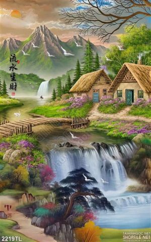 Tranh sơn dầu làng quê trang trí treo tường
