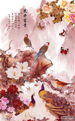 Tranh thư pháp hoa mẫu đơn trang trí