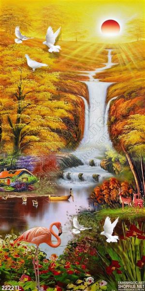 Tranh sơn dầu phong thủy thác nước