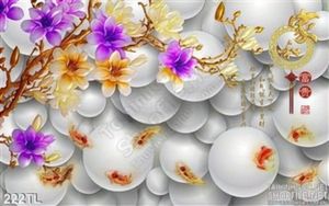 Tranh lụa 3D hoa đào vàng và cá chép
