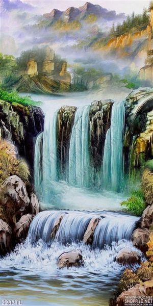 Tranh sơn dầu thác nước phong thủy đẹp