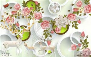 Tranh lụa 3D hoa hồng và hươu