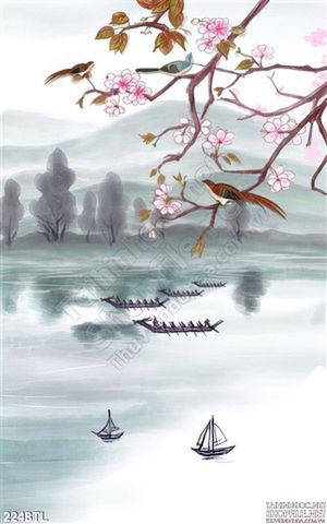 Tranh thư pháp chim én và mùa xuân