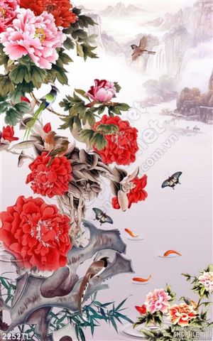 Tranh thư pháp hoa mẫu đơn