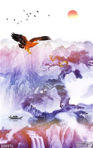 Tranh màu nước chim đại bàng phong thủy đẹp