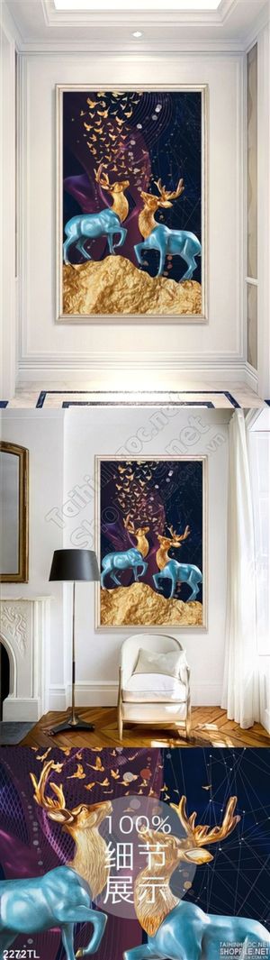 Tranh hươu nghệ thuật treo tường phòng khách