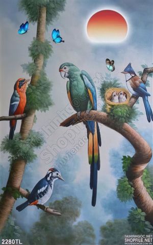Tranh sơn dầu chim Vẹt trang trí phòng ngủ