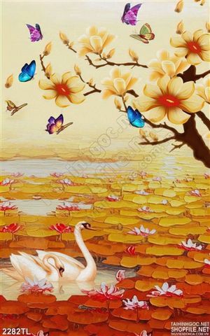 Tranh pong thủy chim thiên nga trang trí phòng khách