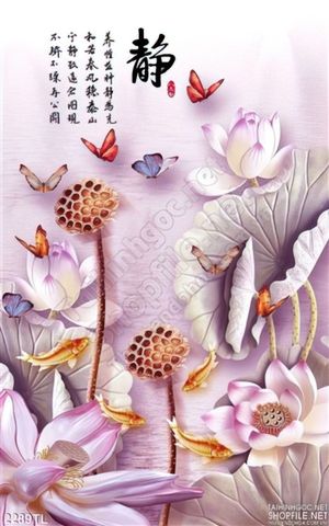 Tranh thư pháp giả ngọc hoa Sen