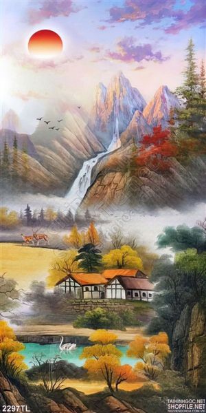 Tranh sơn dầu phong thủy làng quê đẹp