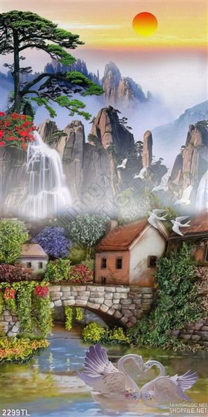 Tranh phong thủy làng quê trang trí phòng ăn