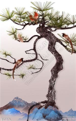 Tranh 3D cây tùng treo tường phòng khách