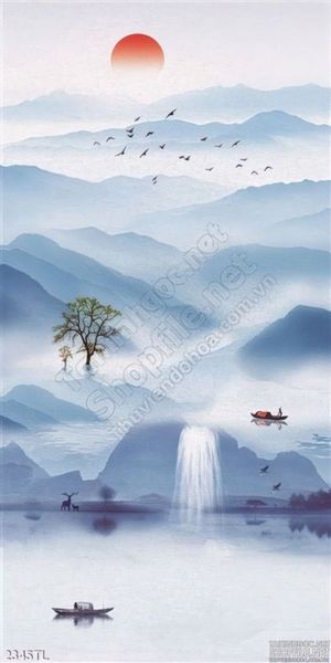 Tranh màu nước sông núi trang trí treo tường