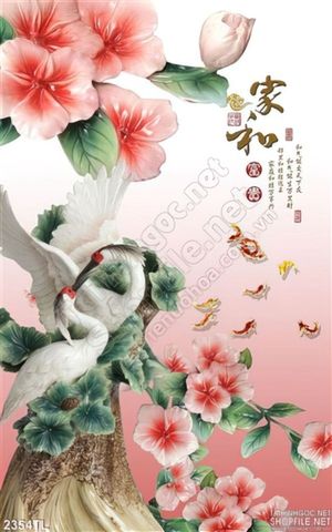 Tranh thuư pháp giả ngọc chim Hạc và hoa