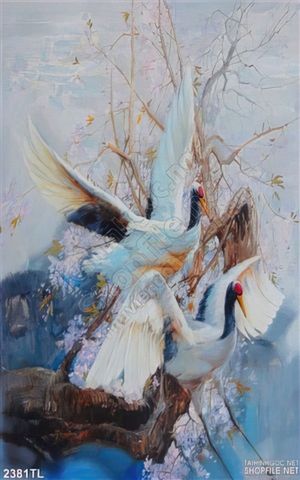 Tranh sơn dầu chim Hạc treo tường đẹp