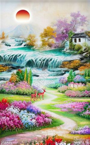 Tranh sơn dầu thác nước phong thủy