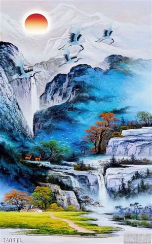 Tranh sơn dầu thác mước phong thủy