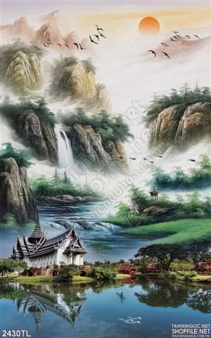 Tranh thư pháp phòng thủy thác nước
