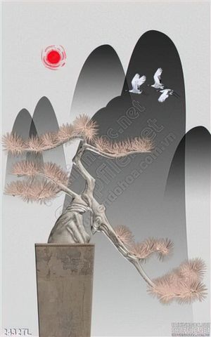 Tranh thư pháp cây tùng hiện đại
