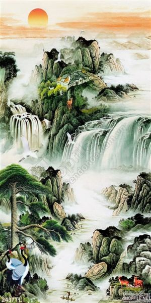 Tranh sơn dầu thác nước phong thủy