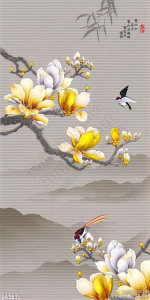 Tranh thư pháp hoa mộc lan
