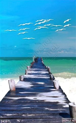Tranh sơn dầu cây cầu ra biển trang trí tường