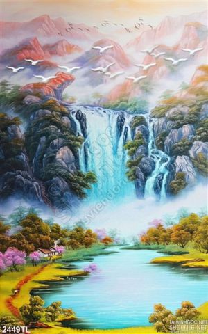 Tranh sơn dầu thác nước trang trí tường