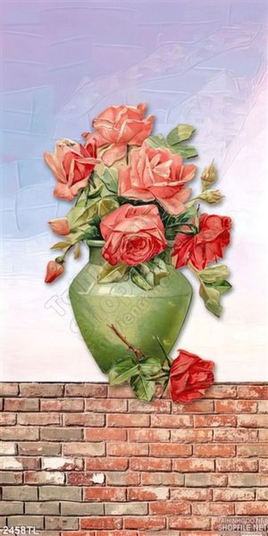 Tranh sơn dầu bình hoa hồng