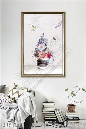 Tranh lụa 3D bình hoa hiện đại