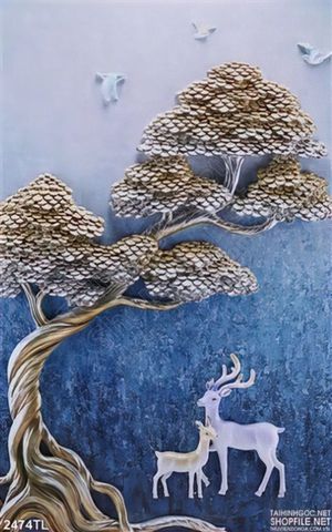 Tranh hươu nai in gạch chất lượng cao