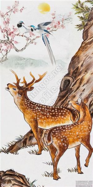 Tranh sơn dầu hươu và chim én treo tường