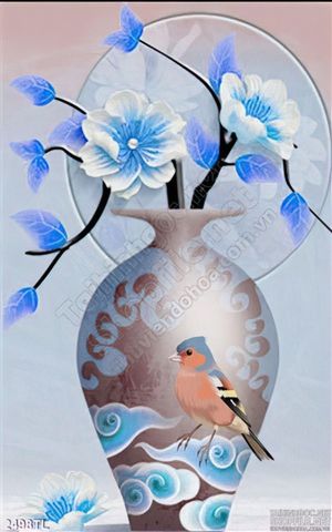 Tranh điêu khắc bình hoa đào trang trí