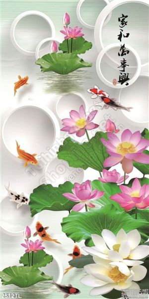 Tranh thư pháp hoa Sen và cá chép