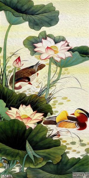 Tranh hoa Sen và vịt trang trí phòng khách
