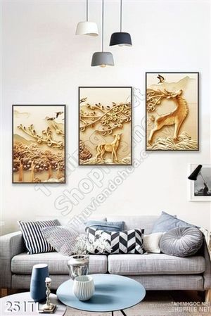 Tranh lụa 3D hươu vàng độc đáo