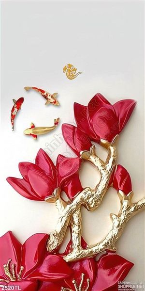 Tranh lụa hoa đỏ trang trí tường
